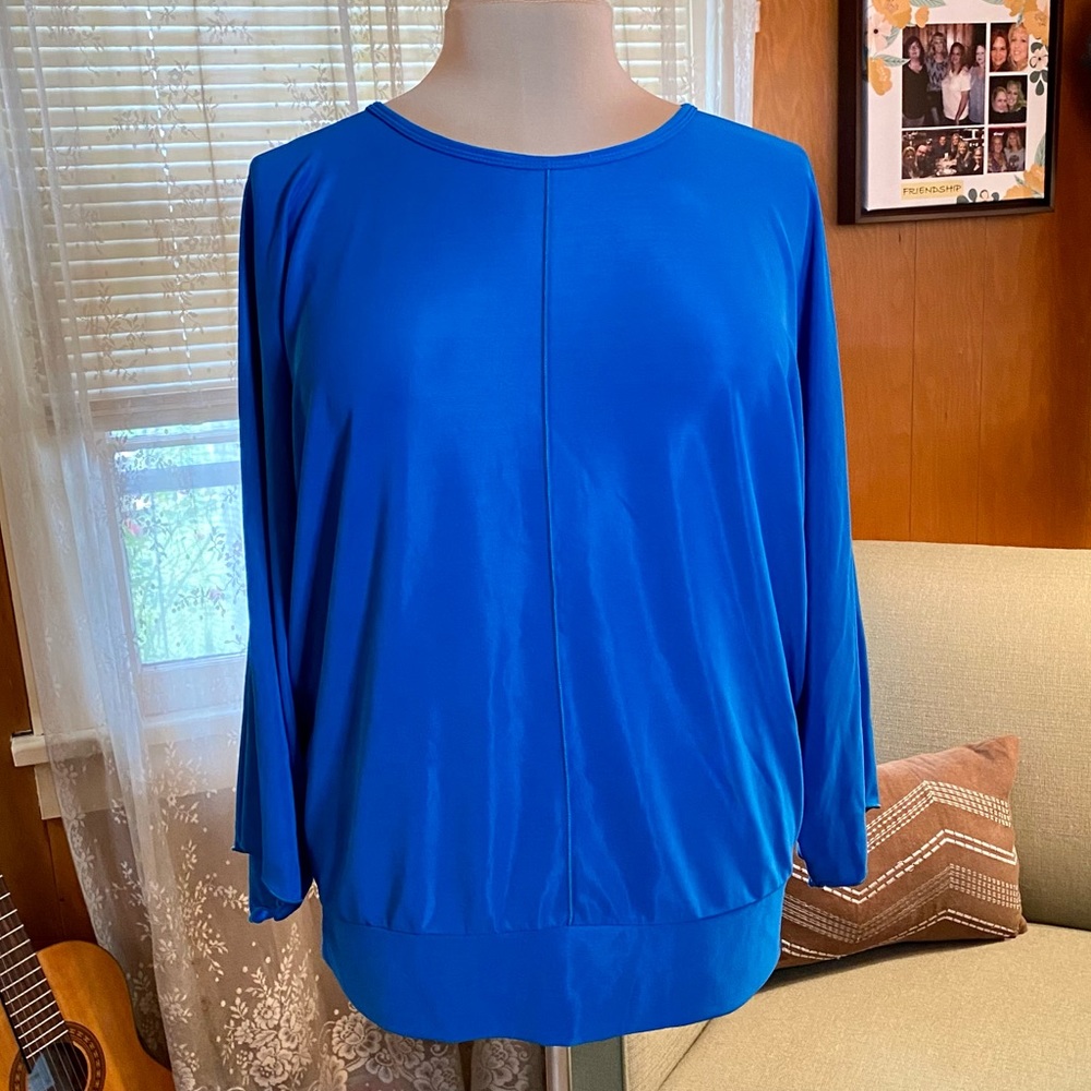 Susan Graver Lustra Knit Dolman Sleeve Teal Blouse (Size 1X)
